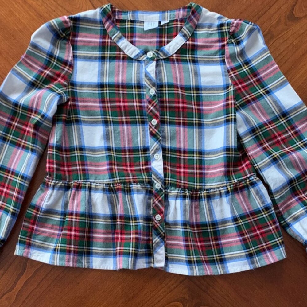 Gap Kids Girl's Plaid‎ Flannel Peplum Top Shirt Holiday Christmas Size 10